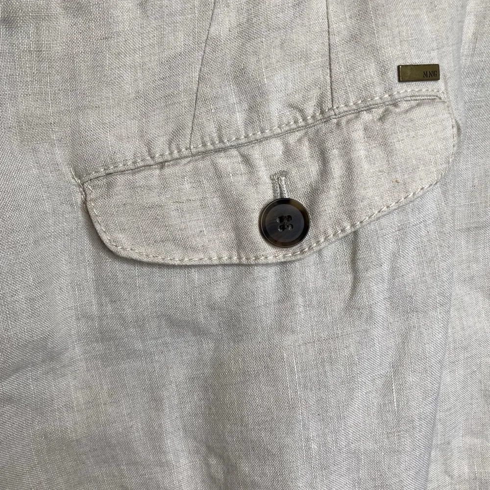 MANGO Women's Ivory Linen Pants Sz 14 Tapered Career Coastal Old Money Natural